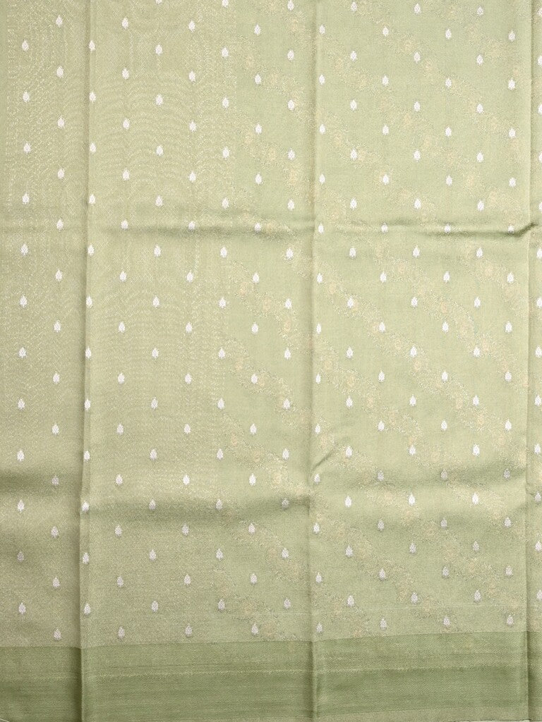 Organza tissue fancy saree light olive green color allover stripes & small kaddi border with short pallu and attached blouse