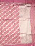 Organza tissue fancy saree light pink color allover stripes & small kaddi border with short pallu and attached blouse