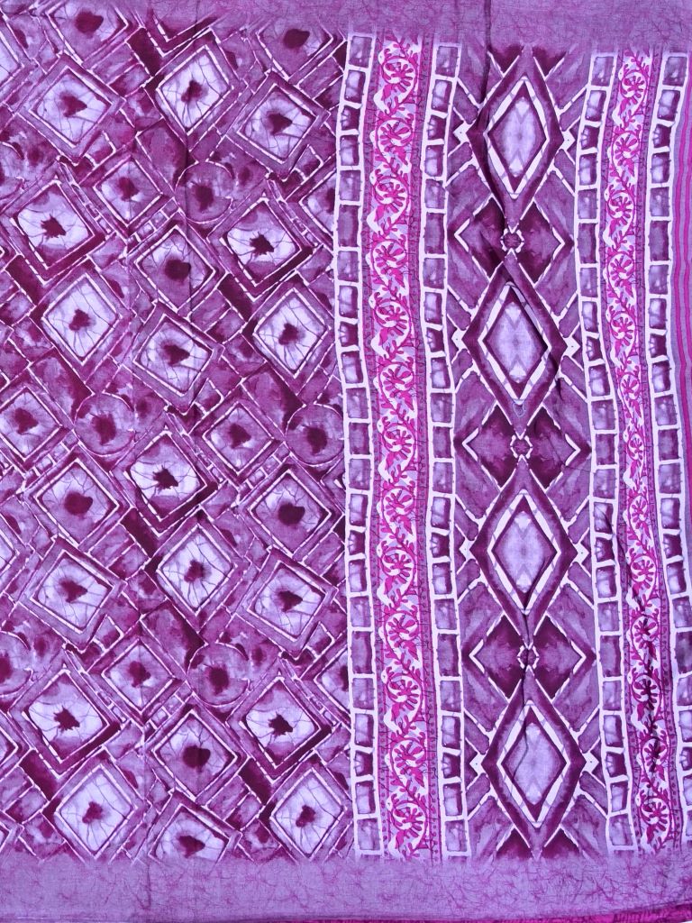 Soft tussar fancy saree purple color allover prints & kaddi border with printed pallu and plain blouse