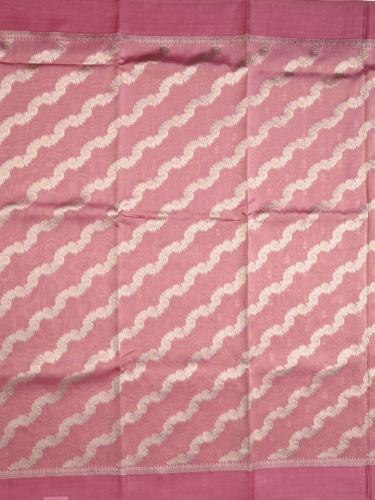 Organza tissue fancy saree light pink color allover stripes & small kaddi border with short pallu and attached blouse