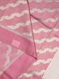 Organza tissue fancy saree light pink color allover stripes & small kaddi border with short pallu and attached blouse