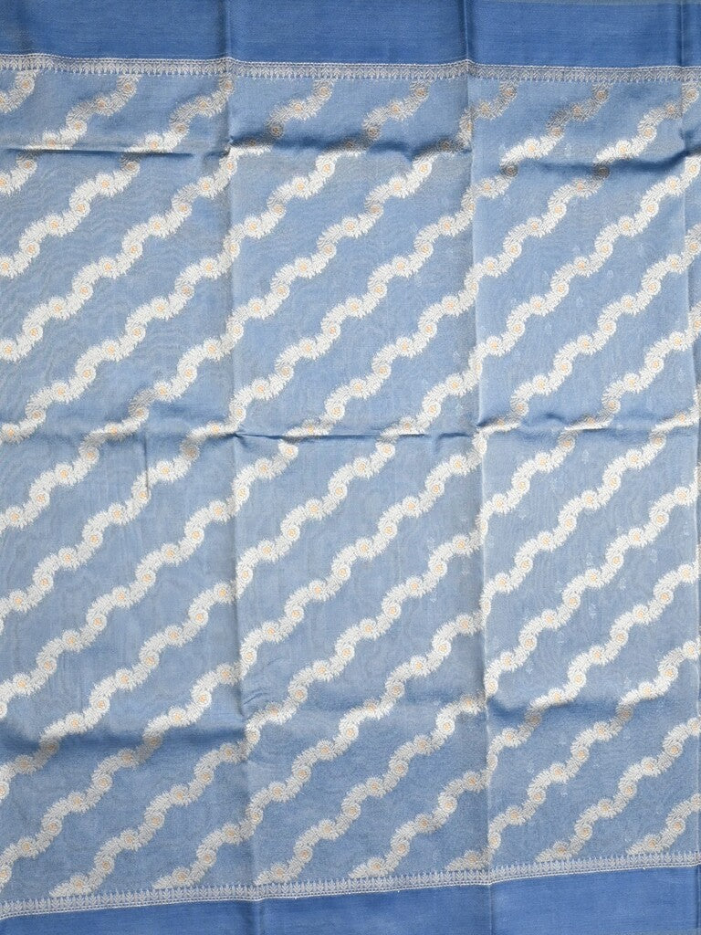 Organza tissue fancy saree light blue color allover stripes & small kaddi border with short pallu and attached blouse