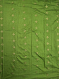 Dola silk fancy saree cream and green color allover prints & zari border with contrast pallu and attached blouse