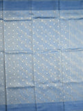 Organza tissue fancy saree light blue color allover stripes & small kaddi border with short pallu and attached blouse