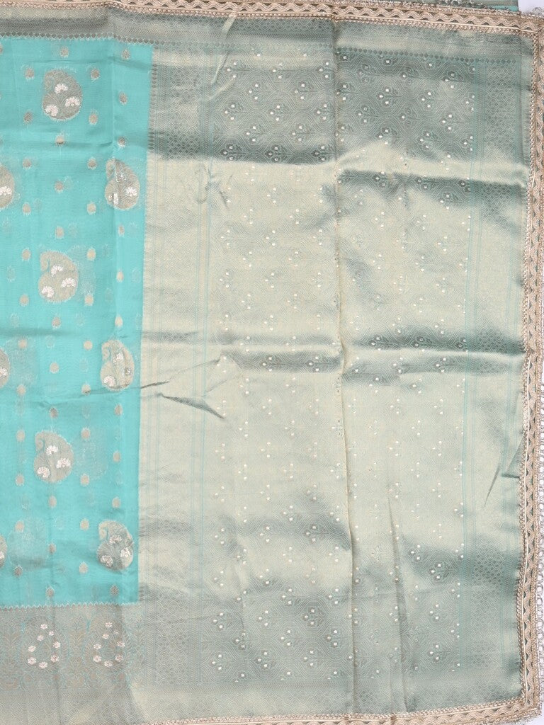 Chanderi kora fancy saree light blue color allover zari motifs & zari embroidery border with zari pallu and plain blouse