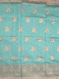 Chanderi kora fancy saree light blue color allover zari motifs & zari embroidery border with zari pallu and plain blouse