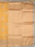 Chanderi kora fancy saree golden yellow color allover zari motifs & zari embroidery border with zari pallu and plain blouse
