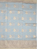 Chanderi kora fancy saree bluish grey color allover zari motifs & zari embroidery border with zari pallu and plain blouse