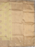 Chanderi kora fancy saree pastel yellow color allover zari motifs & zari embroidery border with zari pallu and plain blouse