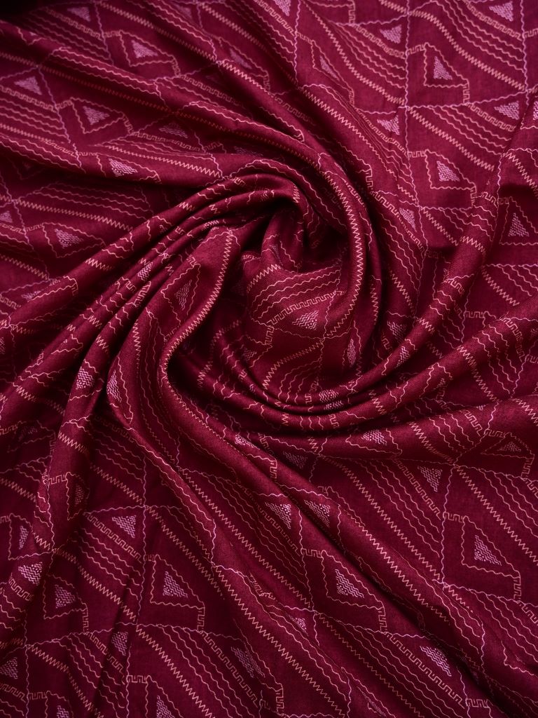 Soft tussar fancy saree magenta color allover prints & kaddi border with printed pallu and printed blouse