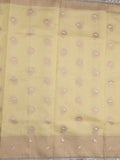 Chanderi kora fancy saree pastel yellow color allover zari motifs & zari embroidery border with zari pallu and plain blouse
