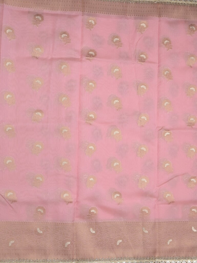Chanderi kora fancy saree baby pink color allover zari motifs & zari embroidery border with zari pallu and plain blouse
