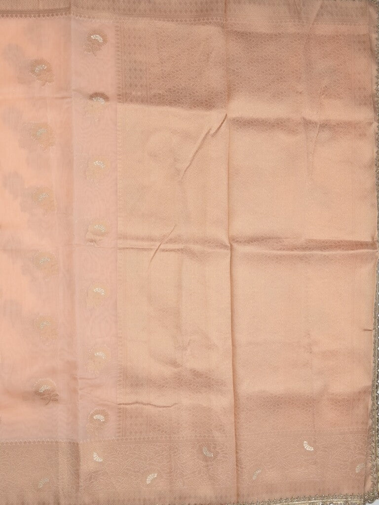 Chanderi kora fancy saree light peach color allover zari motifs & zari embroidery border with zari pallu and plain blouse