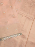 Chanderi kora fancy saree light peach color allover zari motifs & zari embroidery border with zari pallu and plain blouse
