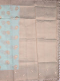 Chanderi kora fancy saree pastel blue color allover zari motifs & zari embroidery border with zari pallu and plain blouse