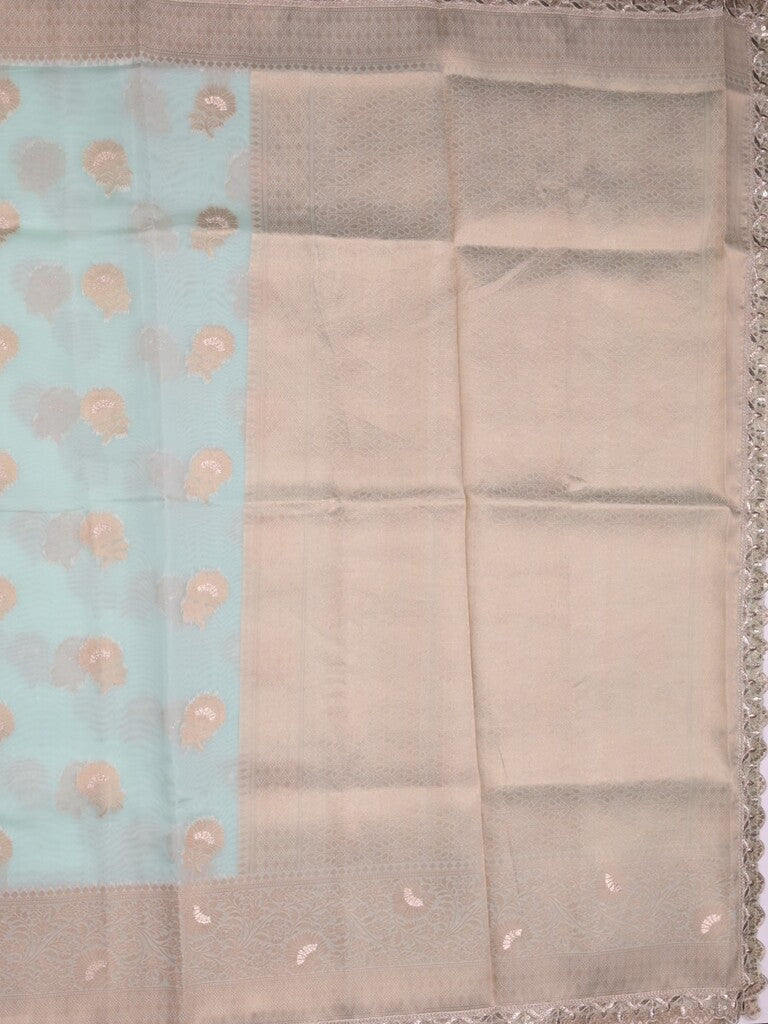 Chanderi kora fancy saree pastel blue color allover zari motifs & zari embroidery border with zari pallu and plain blouse