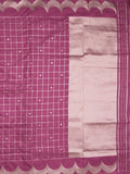 Banaras fancy saree magenta color allover checks & zari border with short pallu and attached blouse