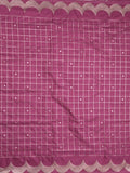 Banaras fancy saree magenta color allover checks & zari border with short pallu and attached blouse