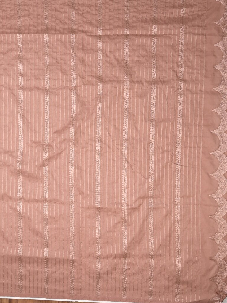Banaras fancy saree peach color allover checks & zari border with short pallu and attached blouse