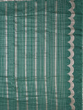 Banaras fancy saree peacock blue color allover checks & zari border with short pallu and attached blouse