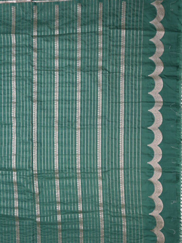 Banaras fancy saree peacock blue color allover checks & zari border with short pallu and attached blouse