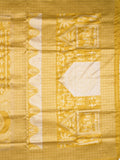 Dupion fancy saree golden yellow color allover prints & zari border with rich pallu and attached plain blouse