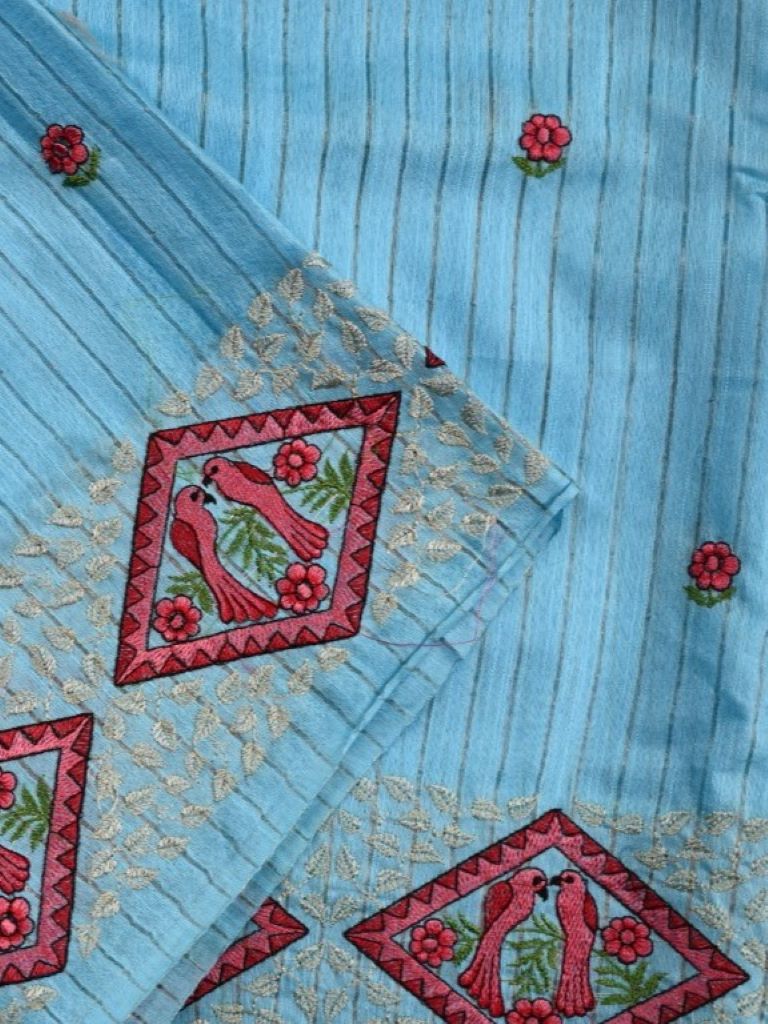 Bagalpur fancy saree sky blue color allover motifs & small border with self pallu and plain blouse