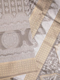 Dupion fancy saree grey color allover prints & zari border with rich pallu and attached plain blouse