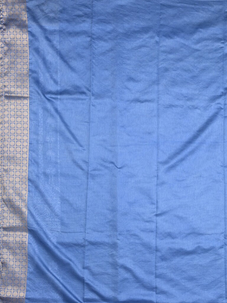 Dupion fancy saree sky blue color allover prints & zari border with rich pallu and attached plain blouse