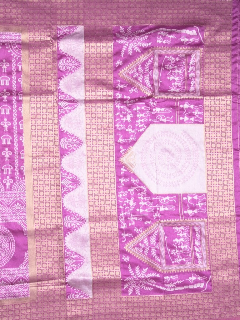 Dupion fancy saree purple color allover prints & zari border with rich pallu and attached plain blouse