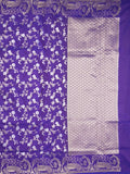 Raw mango fancy saree violet color allover zari weaves & zari border with zari border and attached plain blouse