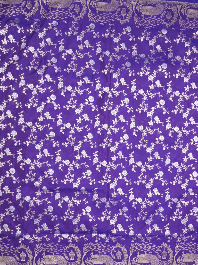 Raw mango fancy saree violet color allover zari weaves & zari border with zari border and attached plain blouse