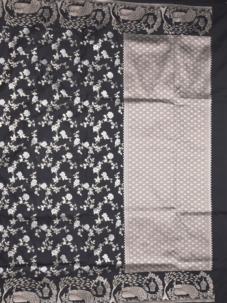 Raw mango fancy saree black color allover zari weaves & zari border with zari border and attached plain blouse