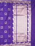 Raw mango fancy saree blue color allover zari weaves & zari border with zari border and attached blouse