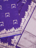 Raw mango fancy saree blue color allover zari weaves & zari border with zari border and attached blouse