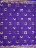 Raw mango fancy saree blue color allover zari weaves & zari border with zari border and attached blouse