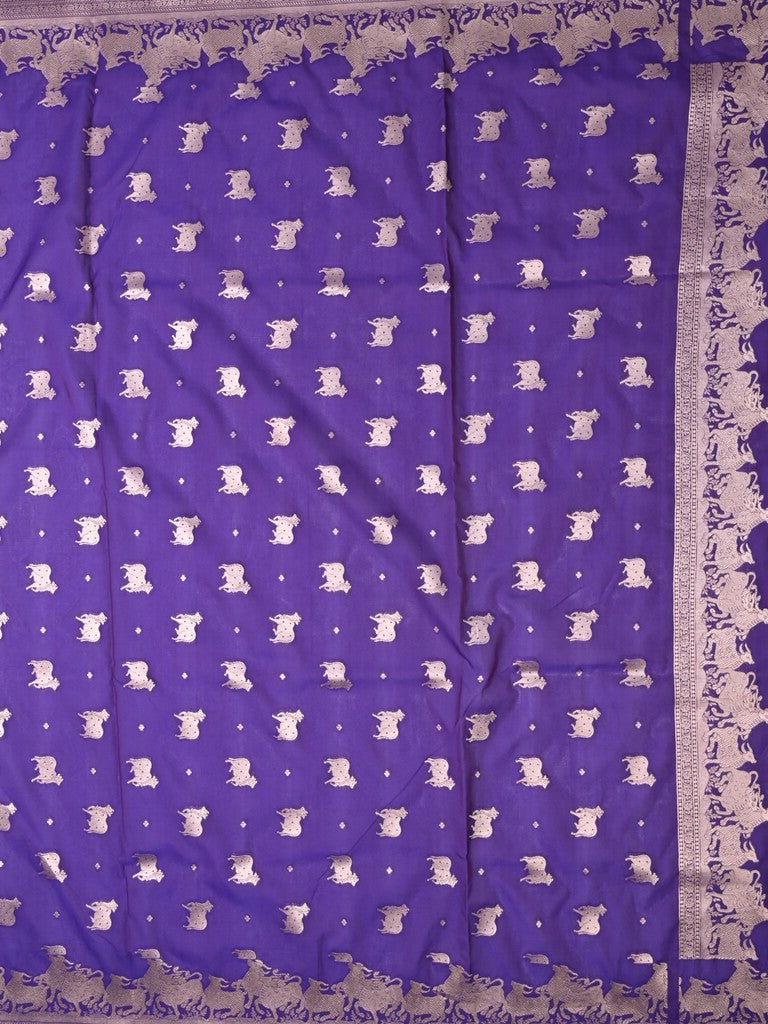 Raw mango fancy saree blue color allover zari weaves & zari border with zari border and attached blouse