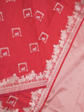 Raw mango fancy saree red color allover zari weaves & zari border with zari border and attached blouse
