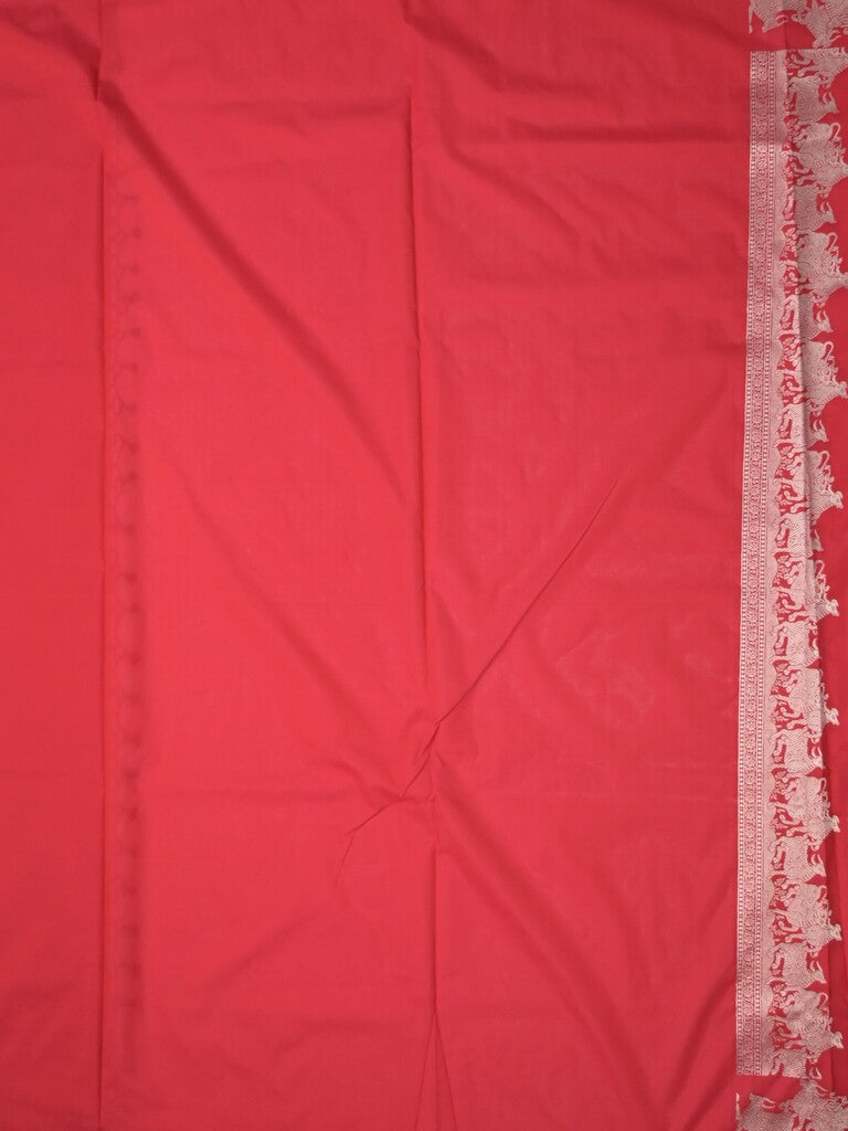 Raw mango fancy saree red color allover zari weaves & zari border with zari border and attached blouse
