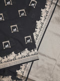 Raw mango fancy saree black color allover zari weaves & zari border with zari border and attached blouse
