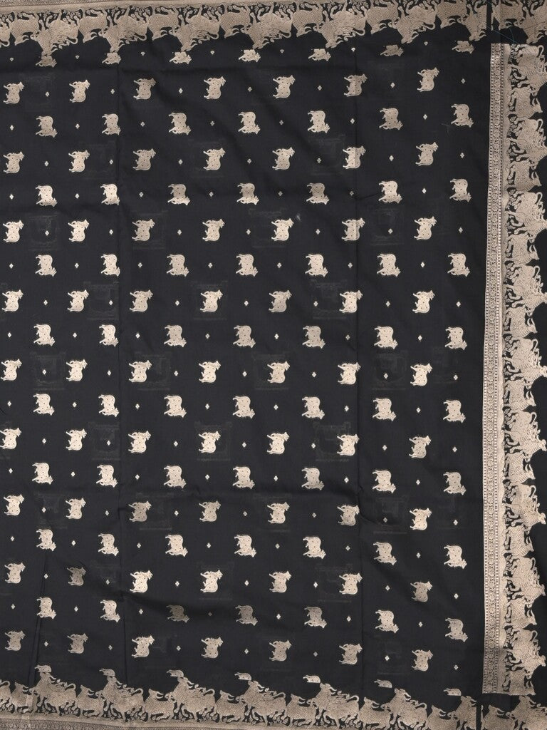 Raw mango fancy saree black color allover zari weaves & zari border with zari border and attached blouse