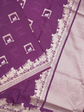 Raw mango fancy saree dark purple color allover zari weaves & zari border with zari border and attached blouse