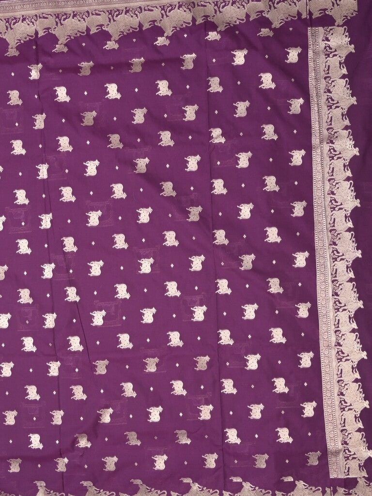Raw mango fancy saree dark purple color allover zari weaves & zari border with zari border and attached blouse