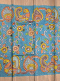 Pure tussar fancy saree light blue color allover prints & small kaddi border with contrast pallu and attached plain blouse