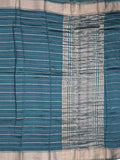 Dola silk fancy saree peacock blue color allover zari weaves & small kaddi border with short pallu and running blouse