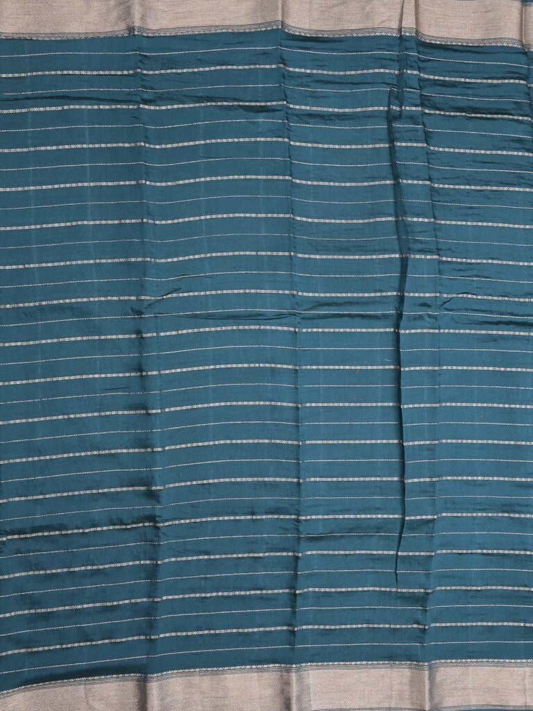 Dola silk fancy saree peacock blue color allover zari weaves & small kaddi border with short pallu and running blouse