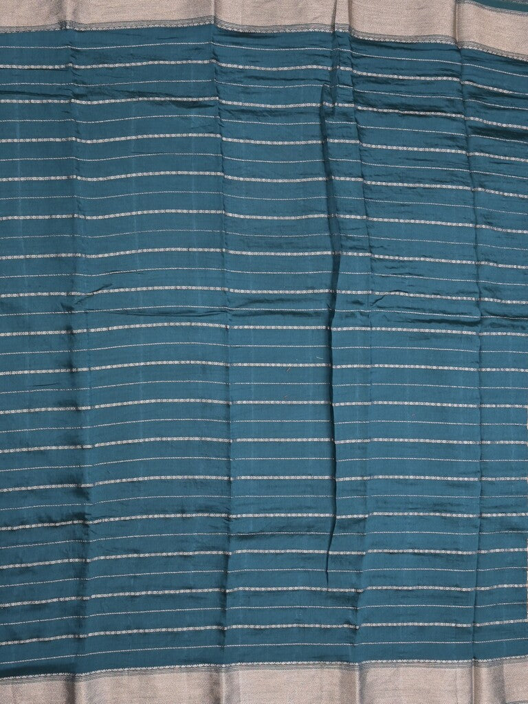 Dola silk fancy saree peacock blue color allover zari weaves & small kaddi border with short pallu and running blouse