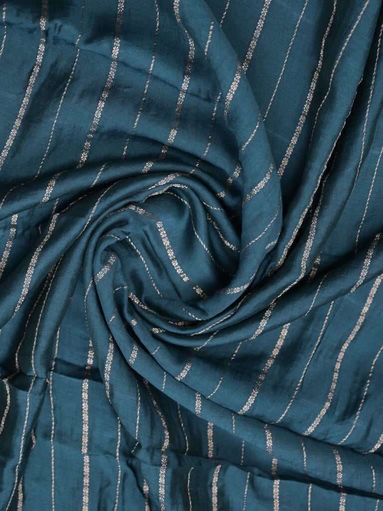 Dola silk fancy saree peacock blue color allover zari weaves & small kaddi border with short pallu and running blouse