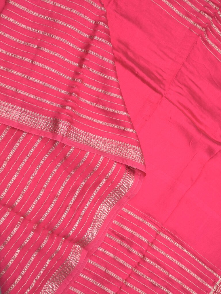 Dola silk fancy saree pink color allover zari weaves & small kaddi border with short pallu and running blouse