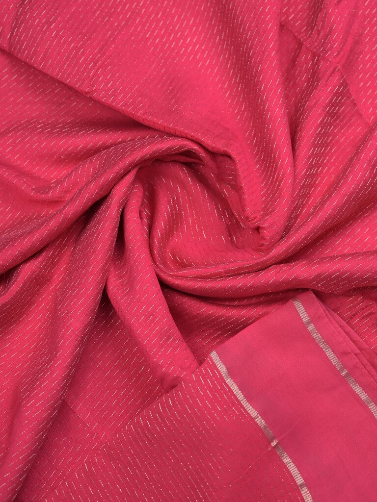 Dola silk fancy saree pink color allover zari weaves & small kaddi border with short pallu and running blouse